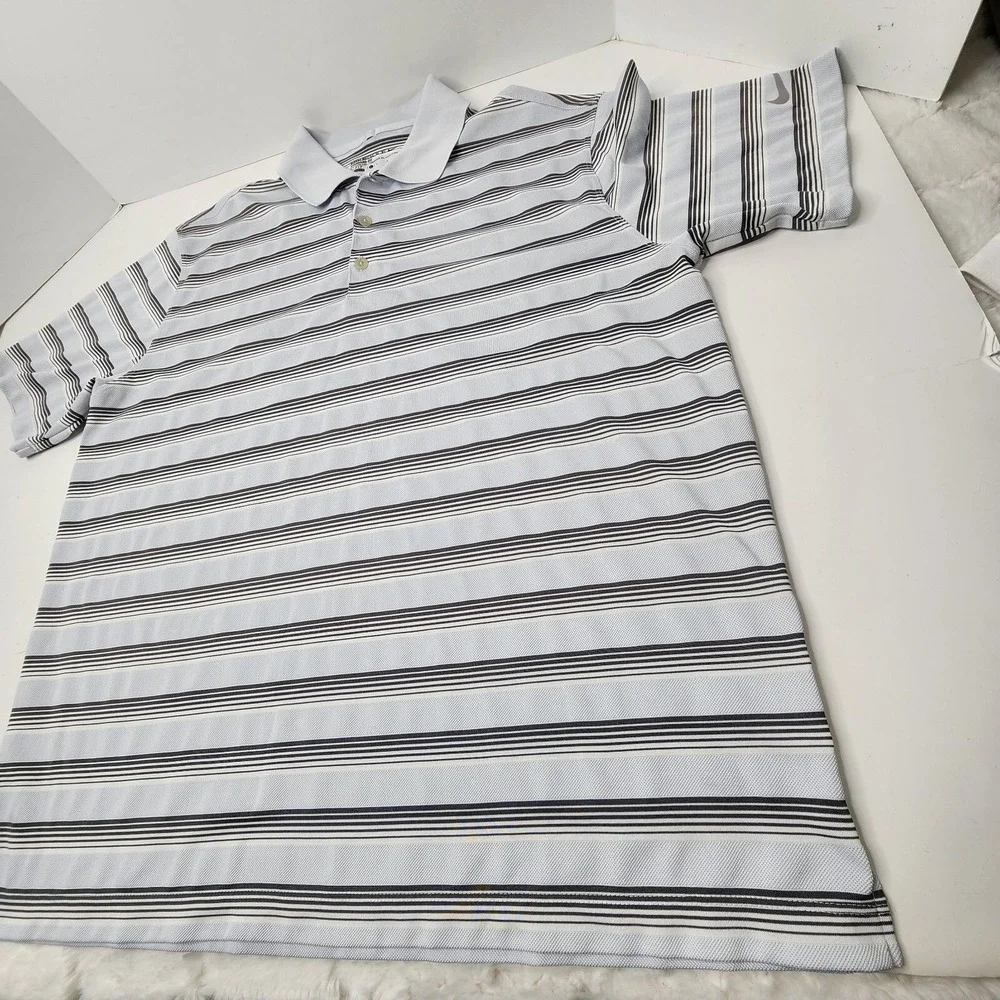 Nike Dri-FiT Standard Golf Polo Shirt Men's Large Striped light Blue Gray